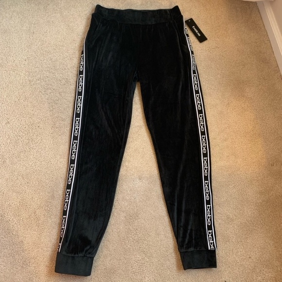 SOLD - NWT Bebe Sport Black Velour Jogger - Large - Picture 2 of 14